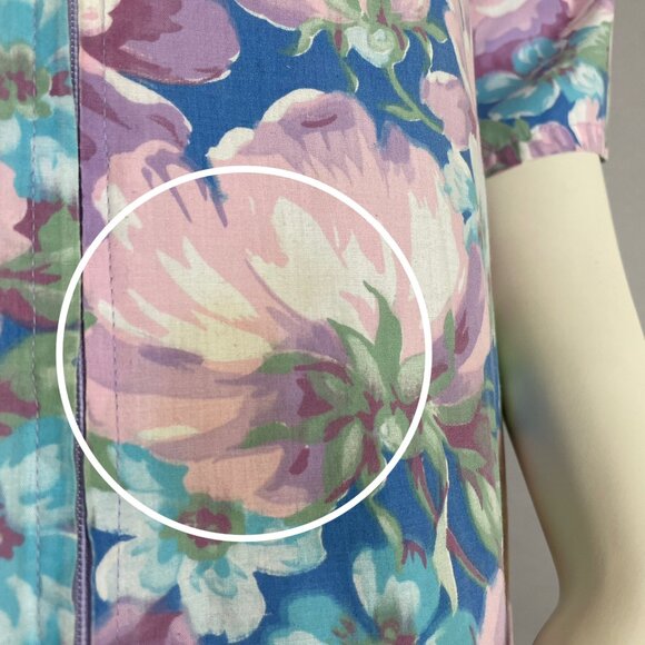 Vintage Handmade Housedress Floral Dress Purple‎ Blue Zip-Front Stand-Up Collar - Picture 7 of 11